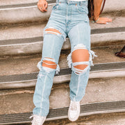 Ladies Denim Pants with Ripped Holes