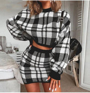 Short plaid sweater skirt