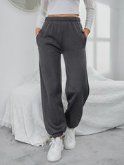 Solid Elastic Waist Slant Pocket Sweatpants