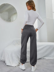 Solid Elastic Waist Slant Pocket Sweatpants