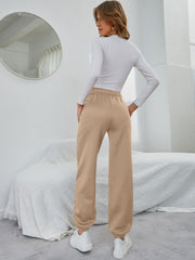 Solid Elastic Waist Slant Pocket Sweatpants