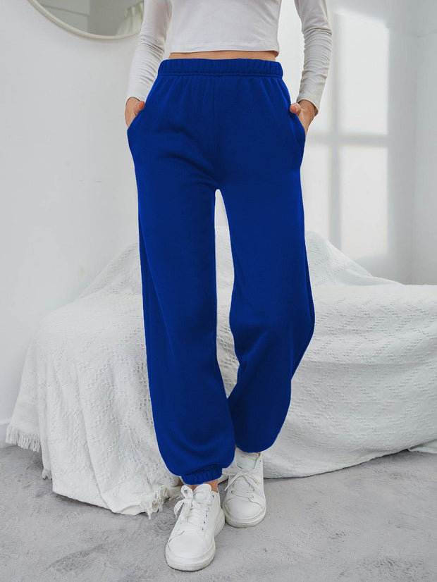 Solid Elastic Waist Slant Pocket Sweatpants