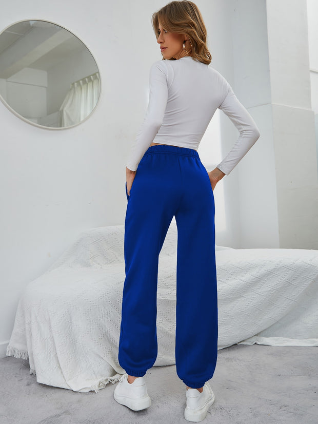 Solid Elastic Waist Slant Pocket Sweatpants