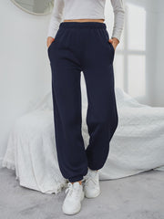 Solid Elastic Waist Slant Pocket Sweatpants