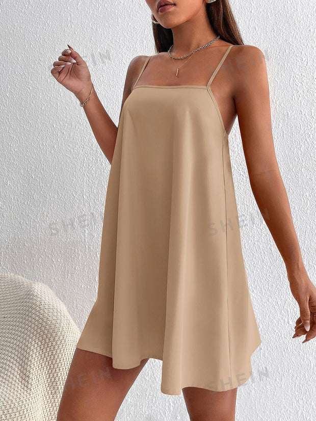 PETITE Solid Backless Cami Summer Dress