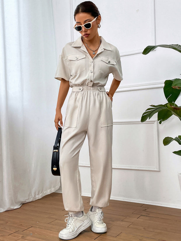 Flap Pocket Drop Shoulder Shirt Jumpsuit