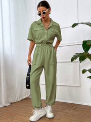 Flap Pocket Drop Shoulder Shirt Jumpsuit