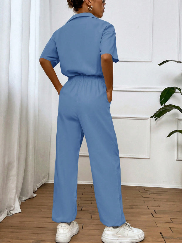 Flap Pocket Drop Shoulder Shirt Jumpsuit