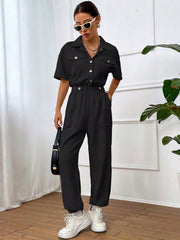 Flap Pocket Drop Shoulder Shirt Jumpsuit