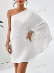 LUNE One Shoulder Batwing Sleeve Dress