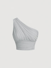 MOD One Shoulder Ruched Elasticity Slim Fit Crop Top