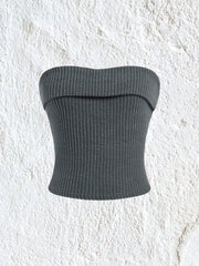 EZwear Solid Color Ribbed Knitted Strapless Top