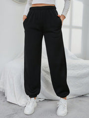 Solid Elastic Waist Slant Pocket Sweatpants