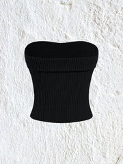 EZwear Solid Color Ribbed Knitted Strapless Top