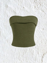 EZwear Solid Color Ribbed Knitted Strapless Top