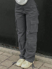 Women's Solid Color Side Flap Pocket Cargo Pants