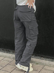 Women's Solid Color Side Flap Pocket Cargo Pants