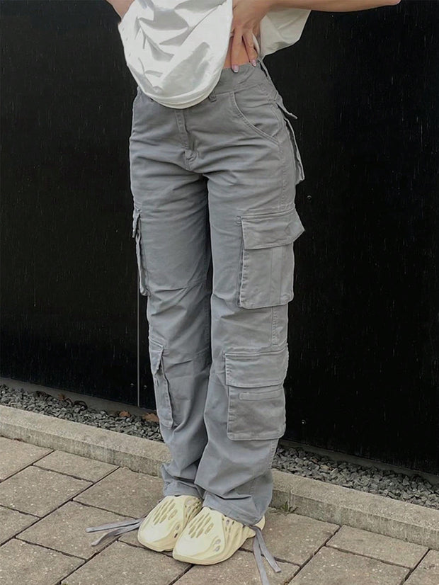 Women's Solid Color Side Flap Pocket Cargo Pants