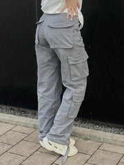 Women's Solid Color Side Flap Pocket Cargo Pants