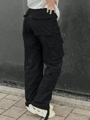 Women's Solid Color Side Flap Pocket Cargo Pants