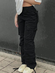 Women's Solid Color Side Flap Pocket Cargo Pants