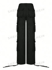 Women's Solid Color Side Flap Pocket Cargo Pants