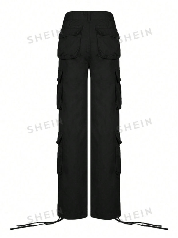 Women's Solid Color Side Flap Pocket Cargo Pants