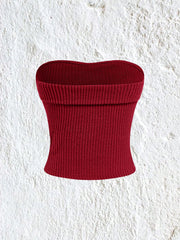 EZwear Solid Color Ribbed Knitted Strapless Top