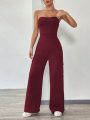 Solid Flap Pocket Side Tube Jumpsuit