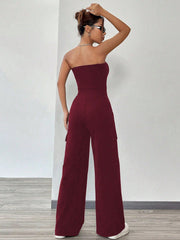 Solid Flap Pocket Side Tube Jumpsuit