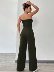 Solid Flap Pocket Side Tube Jumpsuit