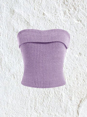 EZwear Solid Color Ribbed Knitted Strapless Top